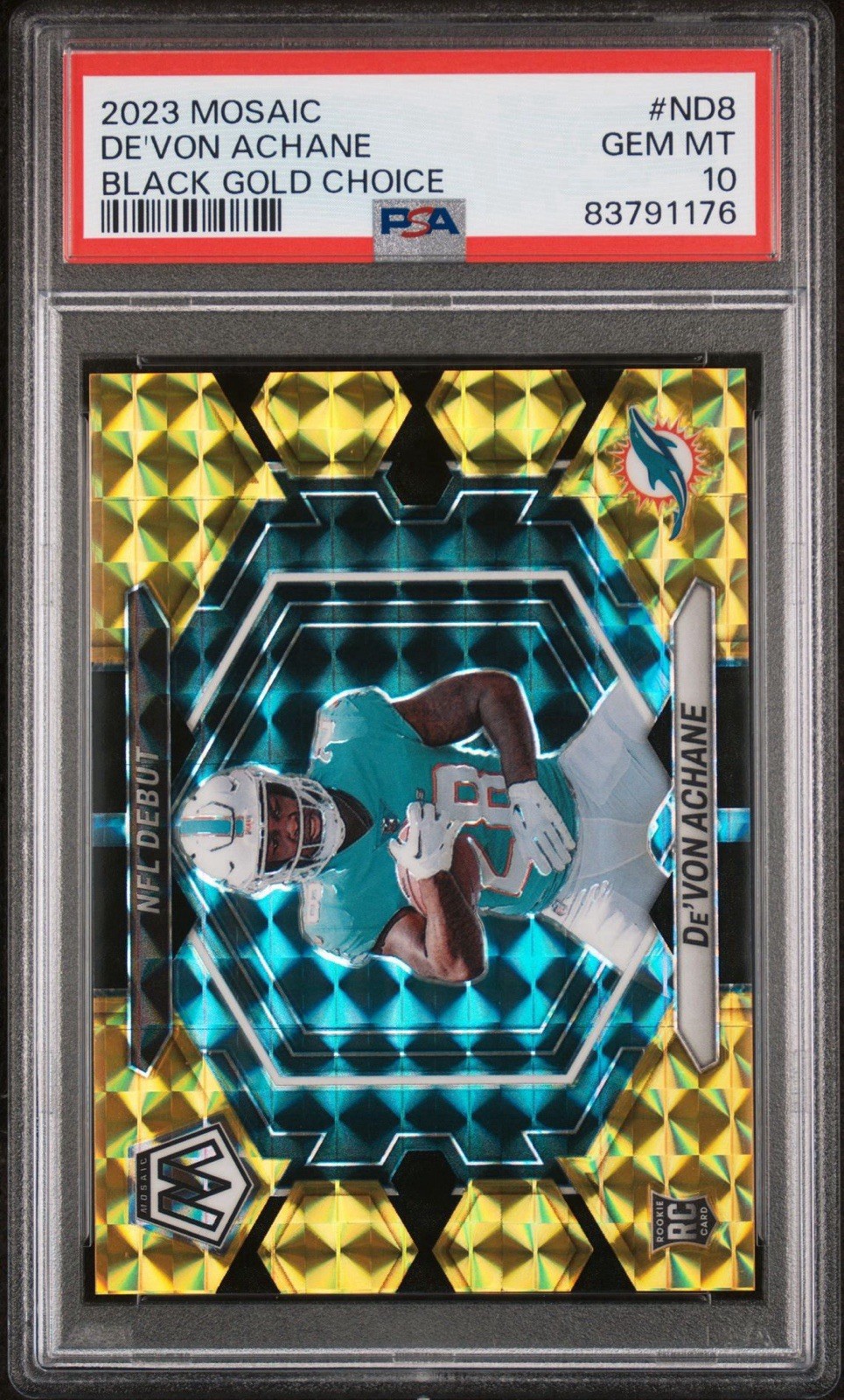 2023 DE’VON ACHANE PANINI MOSAIC NFL DEBUT | BLACK GOLD CHOICE [#1/8]POP 1 🔥