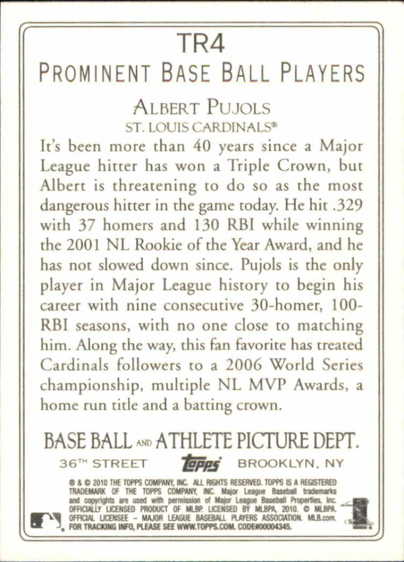 2010 Topps Turkey Red #TR4 Albert Pujols /None Cardinals NM-MT ID:4192 ID:41924
