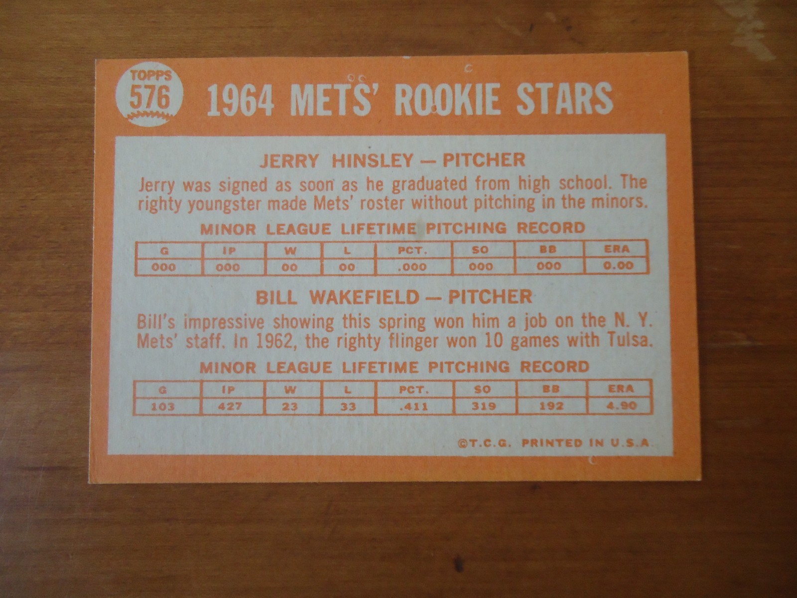 1964 Topps High Number # 576 New York Mets Rookie Stars Hinsley / Wakefield