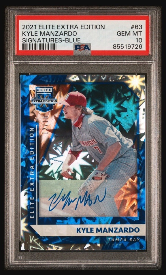 KYLE MANZARDO – 2021 Elite Extra Edition Signatures Blue Auto 1 OF 4 PSA 10’s