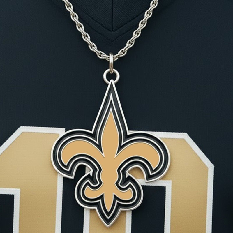 Large 2-1/2″ Mens New Orleans Saints Stainless Steel Pendant Chain Necklace NFL