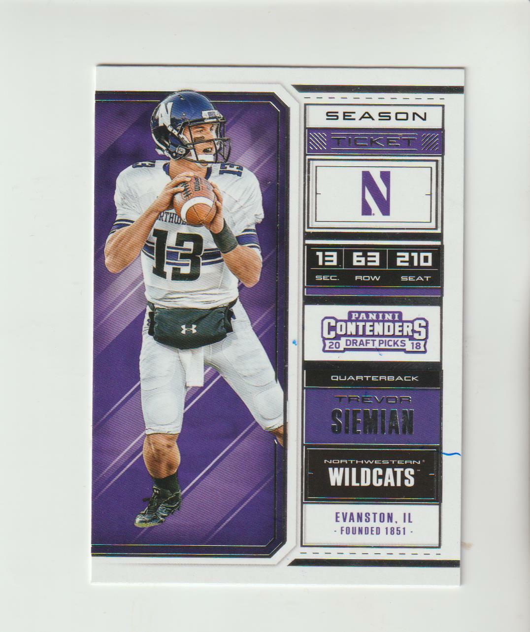 2018 Panini Contenders #96 Trevor Siemian college card, Northwestern Wildcats