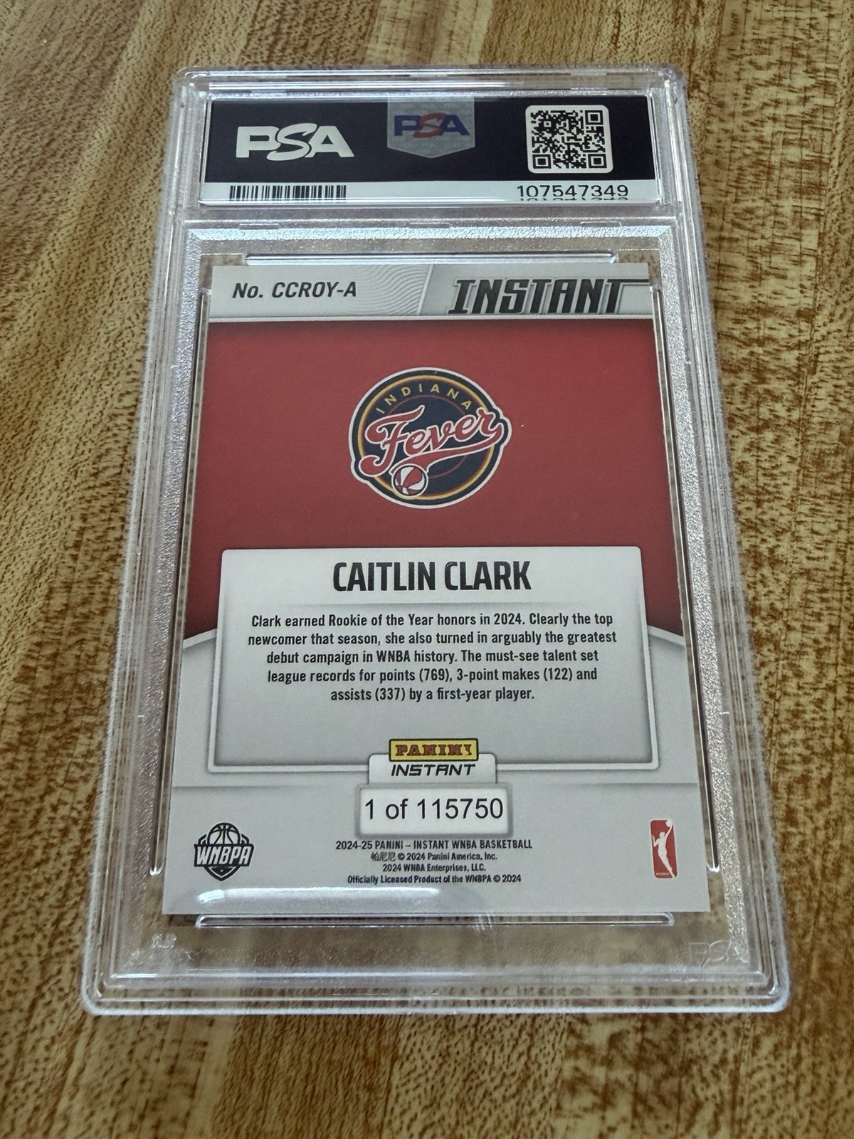 2024 Panini Instant WNBA Caitlin Clark Rookie of the Year PSA 9 RC Indiana Fever
