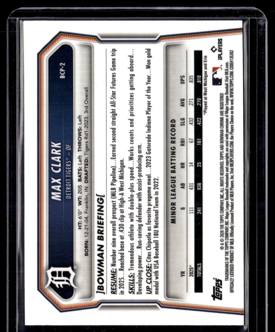 2026 Bowman #BCP-2 Max Clark Speckle Refractor /299