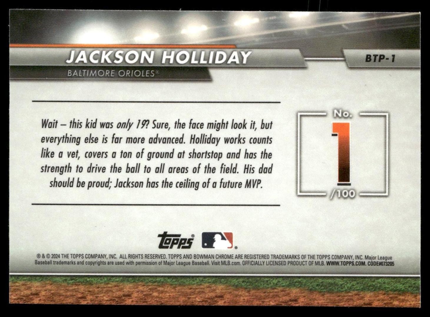 2024 Bowman #BTP-1 Jackson Holliday Bowman Scouts’ Top 100