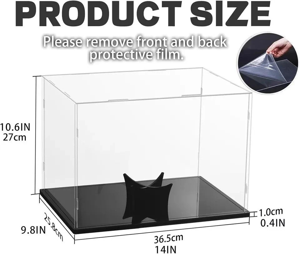 Football Display Case Full Size Acrylic Clear Box with Stand UV Protected Memo