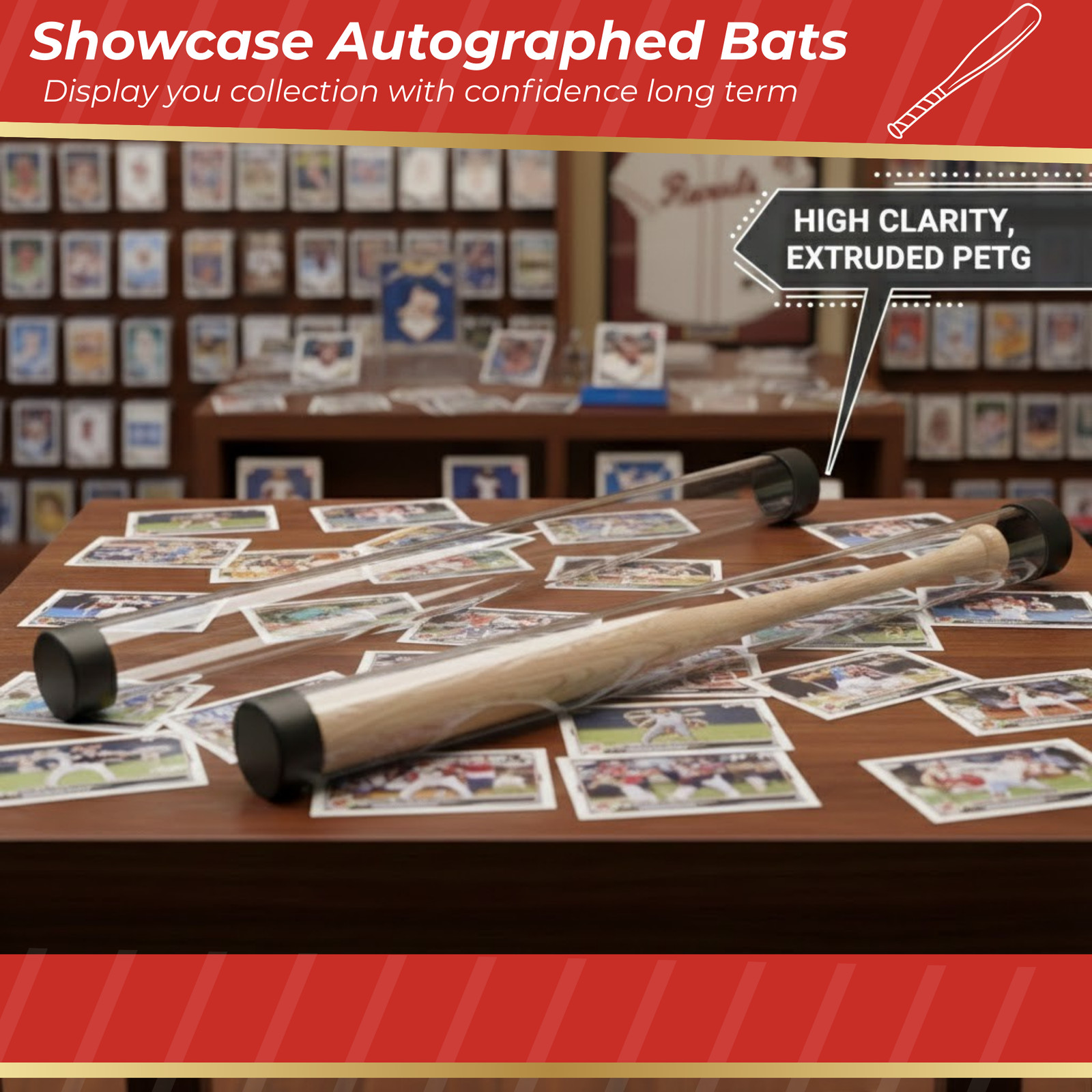 (4) Baseball Bat Tube Display Case Protective Holders! – Cardboard Gold Brand
