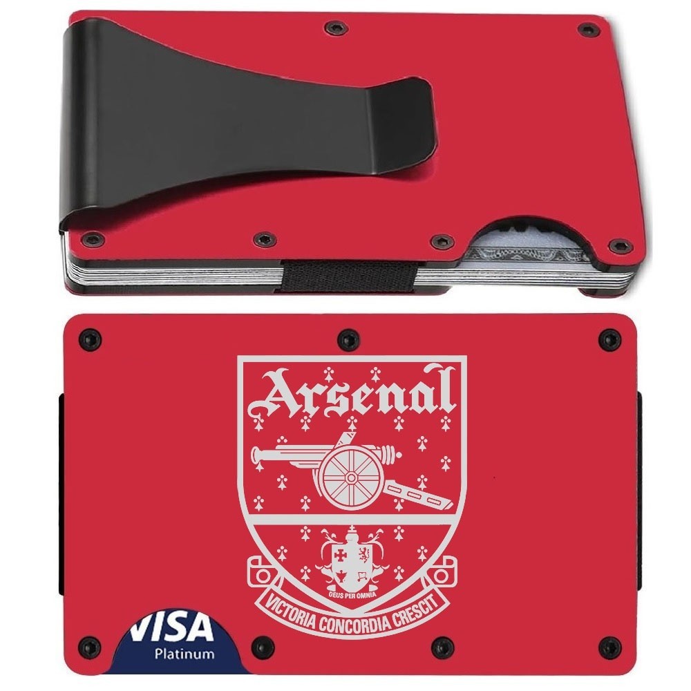 Arsenal FC Football Soccer Red Titanium Carbon Fiber RFID Blocking Wallet D7
