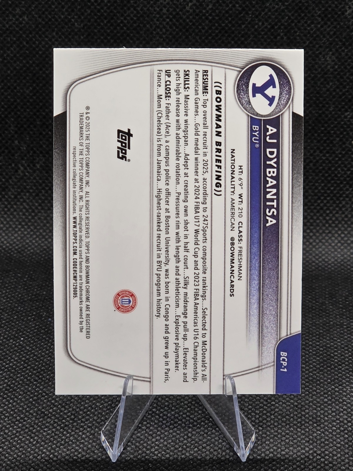 AJ Dybantsa 2025-26 Bowman #BPP-1 + Bowman Chrome #BCP-1 1st Bowman RC BYU
