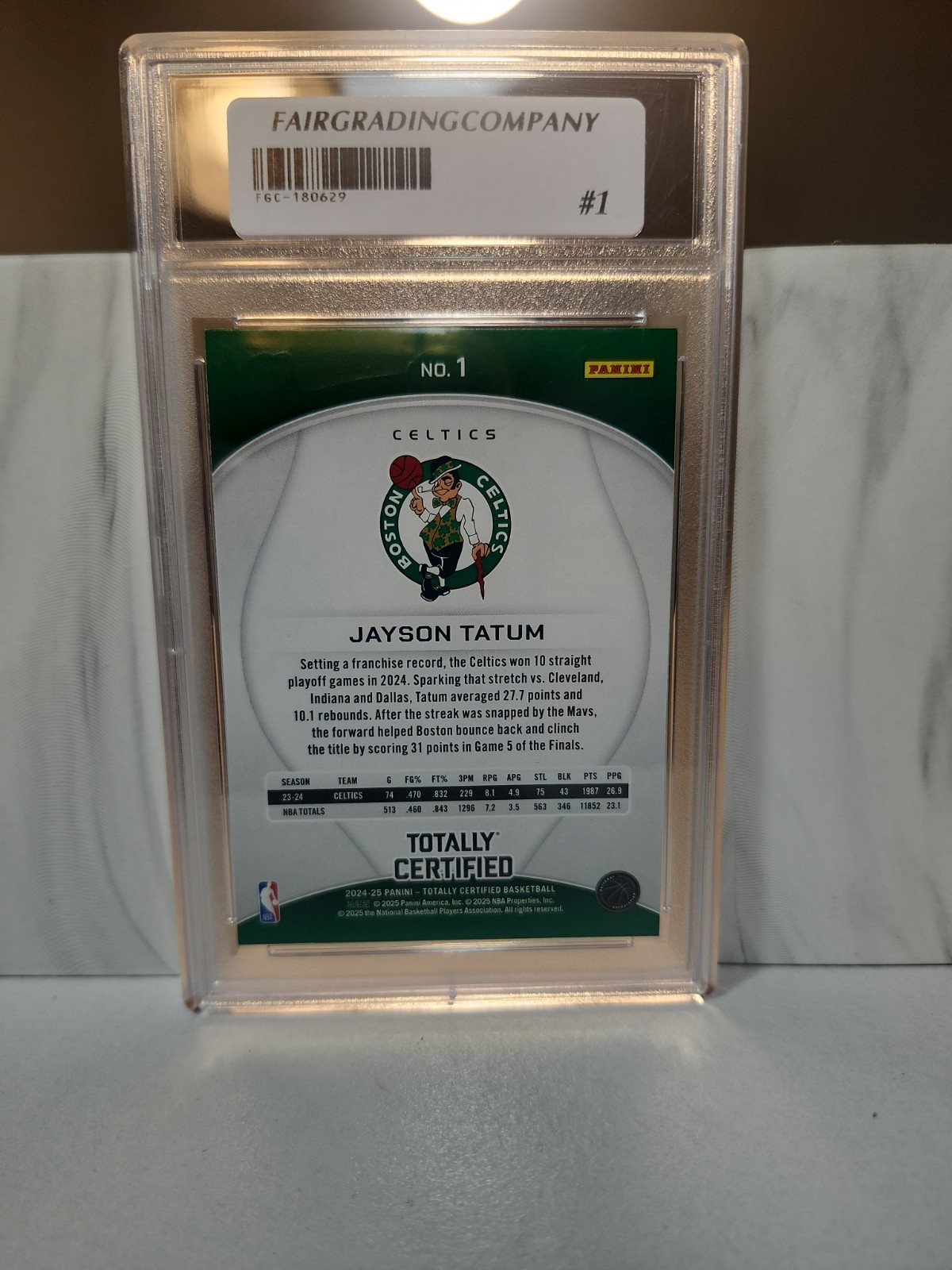 💎 💎 2024 Panini Totally Certified – Jayson Tatum #1 Purple Mirror 💎 FGC10 💎