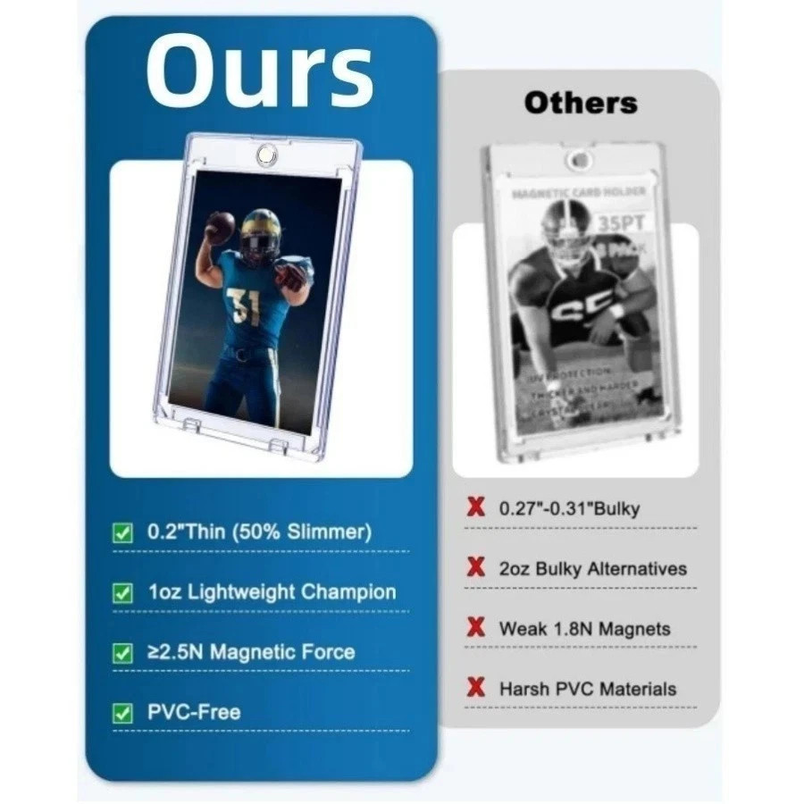 60-Pack Magnetic Trading Sports Card Holders 35pt One-Touch Hard UV Protection