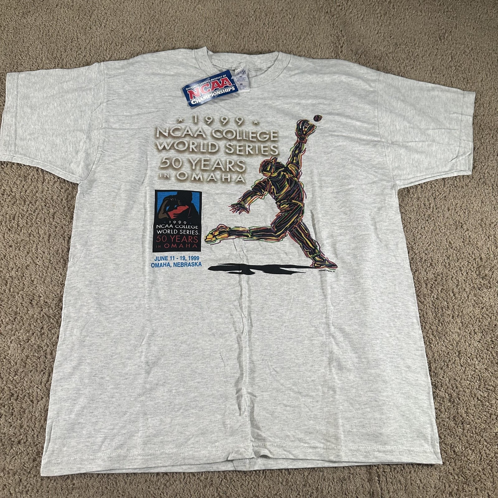 Vintage NCAA College World Series Shirt Mens XL Gray Baseball Midwest Graphics