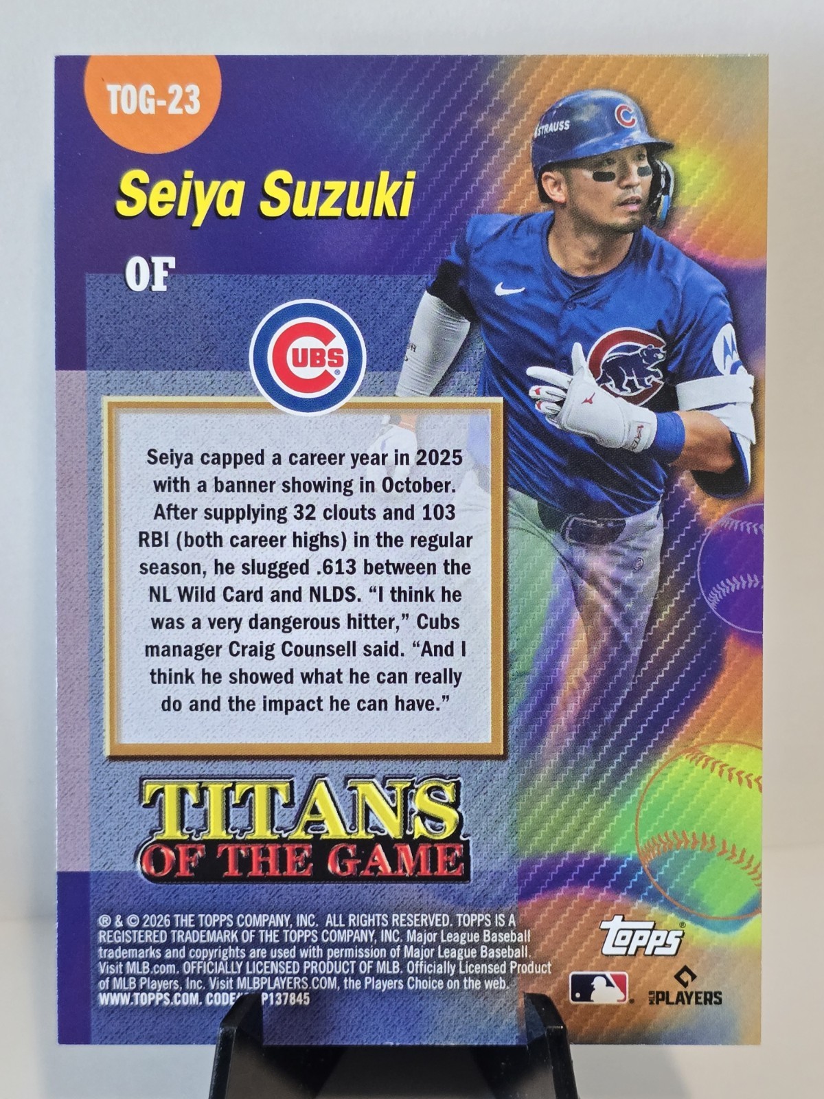 Topps 2026 Series 2 – Titans of the Game Seiya Suzuki Cubs TOG-23 Insert Card