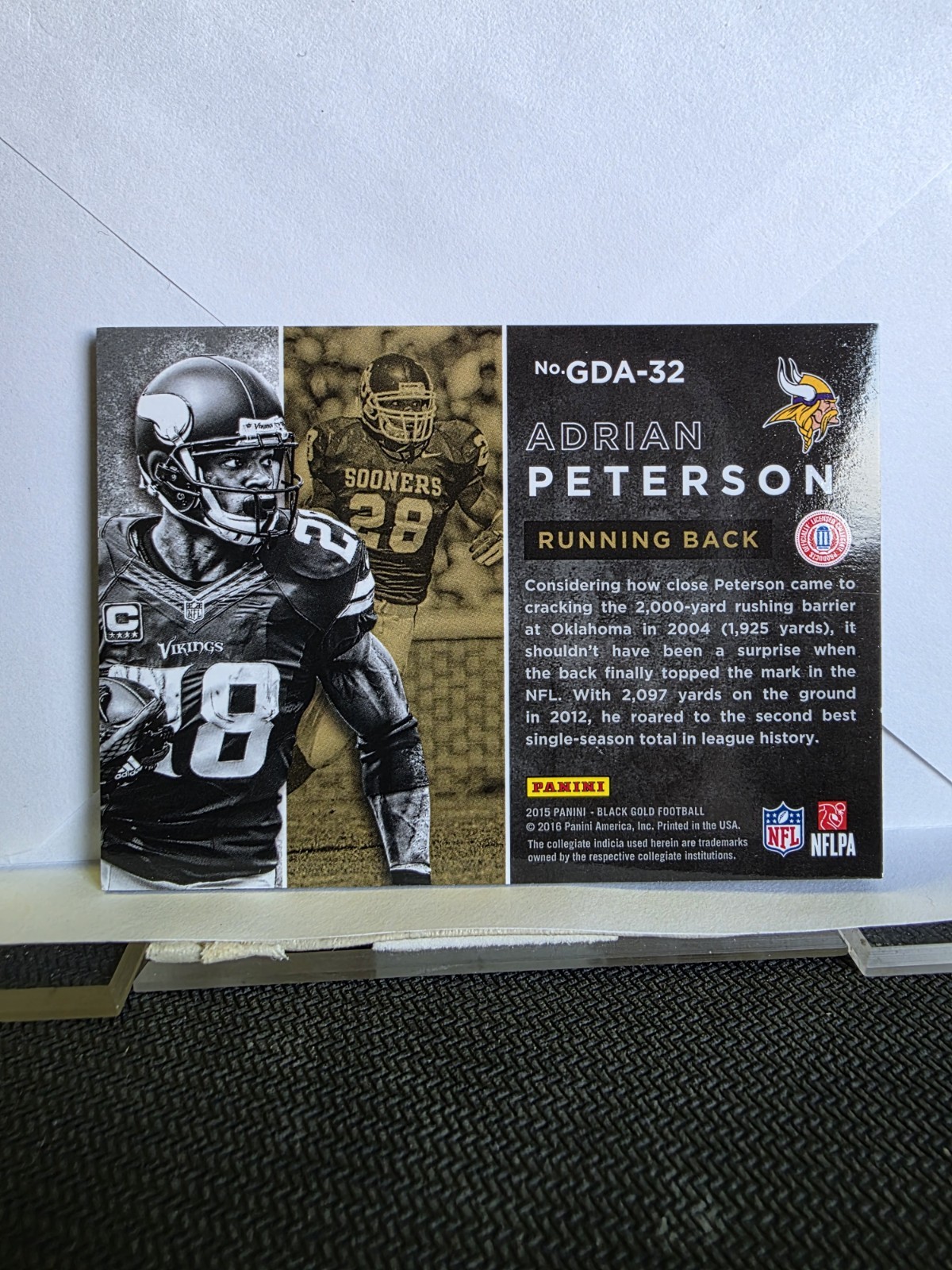🇨🇦 2015 Panini Black Gold Golden Days Adrian Peterson 41/99 NM Superbowl 60