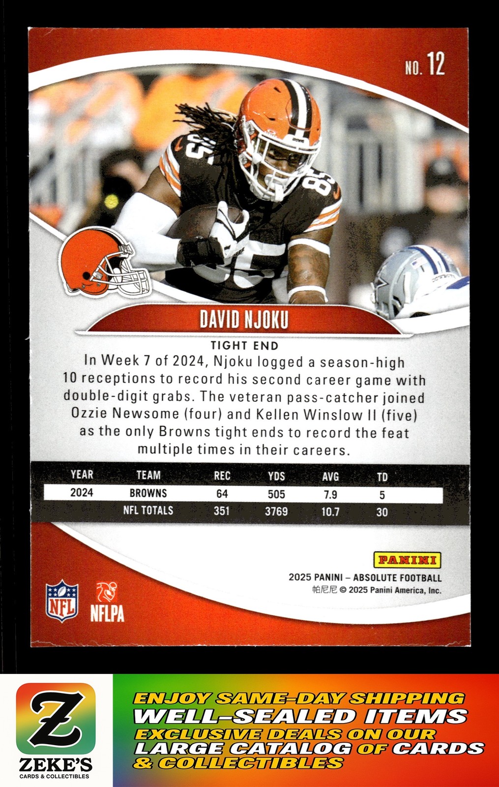 2025 Panini Absolute #12 David Njoku Retail