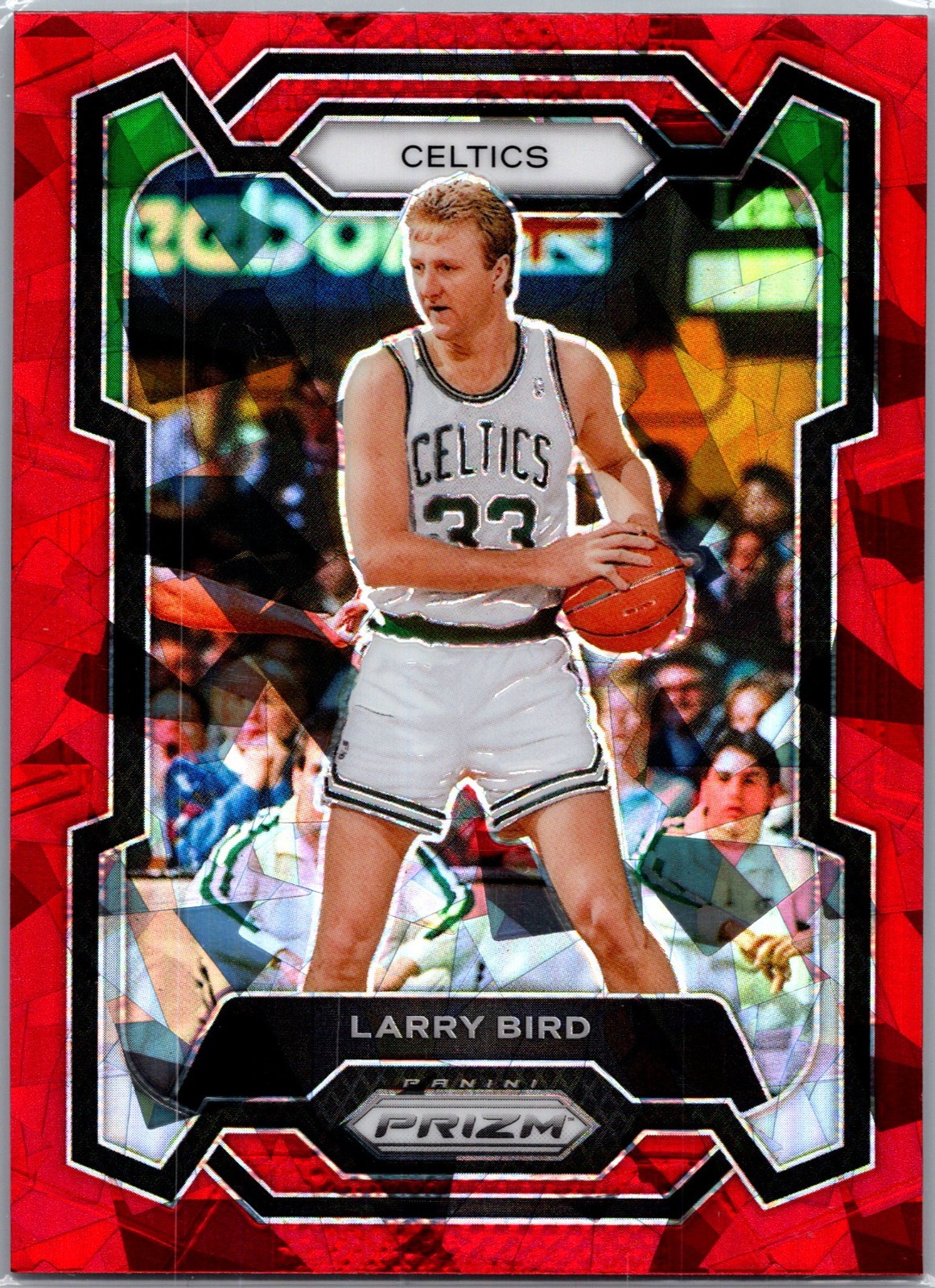 2023-24 Panini Prizm Larry Bird Cracked Red Ice Prizm Celtics #189