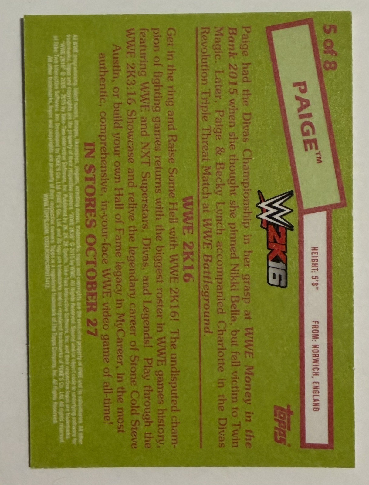2015 Topps Heritage WWE – 2k16 Short Print Paige #5 (RC)