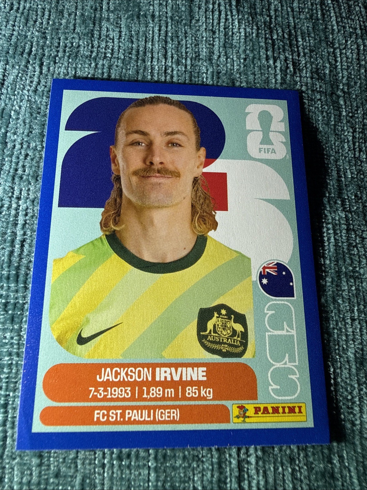 2026 Panini FIFA World Cup Sticker Blue Parallel Jackson Irvine Australia #AUS11