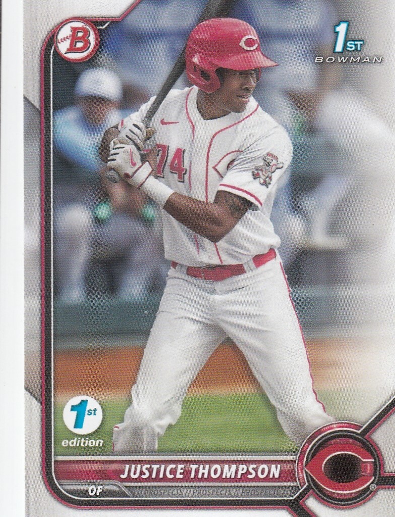 JUSTICE THOMPSON BOWMAN 1ST EDITION PROSPECTS 1ST ROOKIE RC REDS #BPPF-59 2022