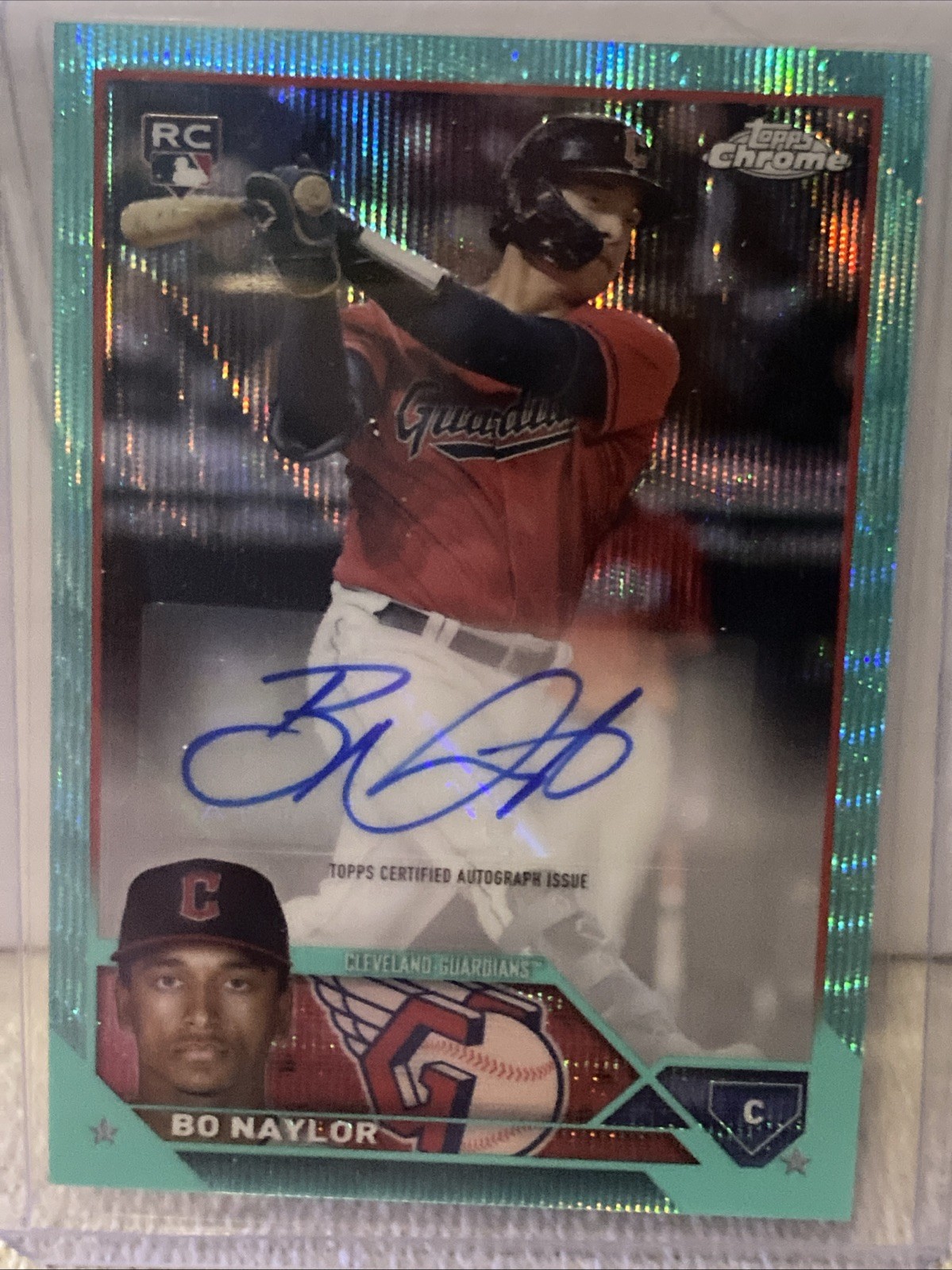 Bo Naylor Auto Cleveland Guardians 2023 Topps Chrome Aqua Wave Refractor /199