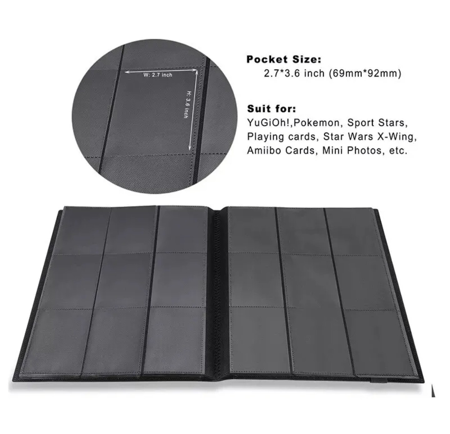 Trading Card Binder – 9 Pocket 360 Cards holder | Sports | TCG | Elastic | Black