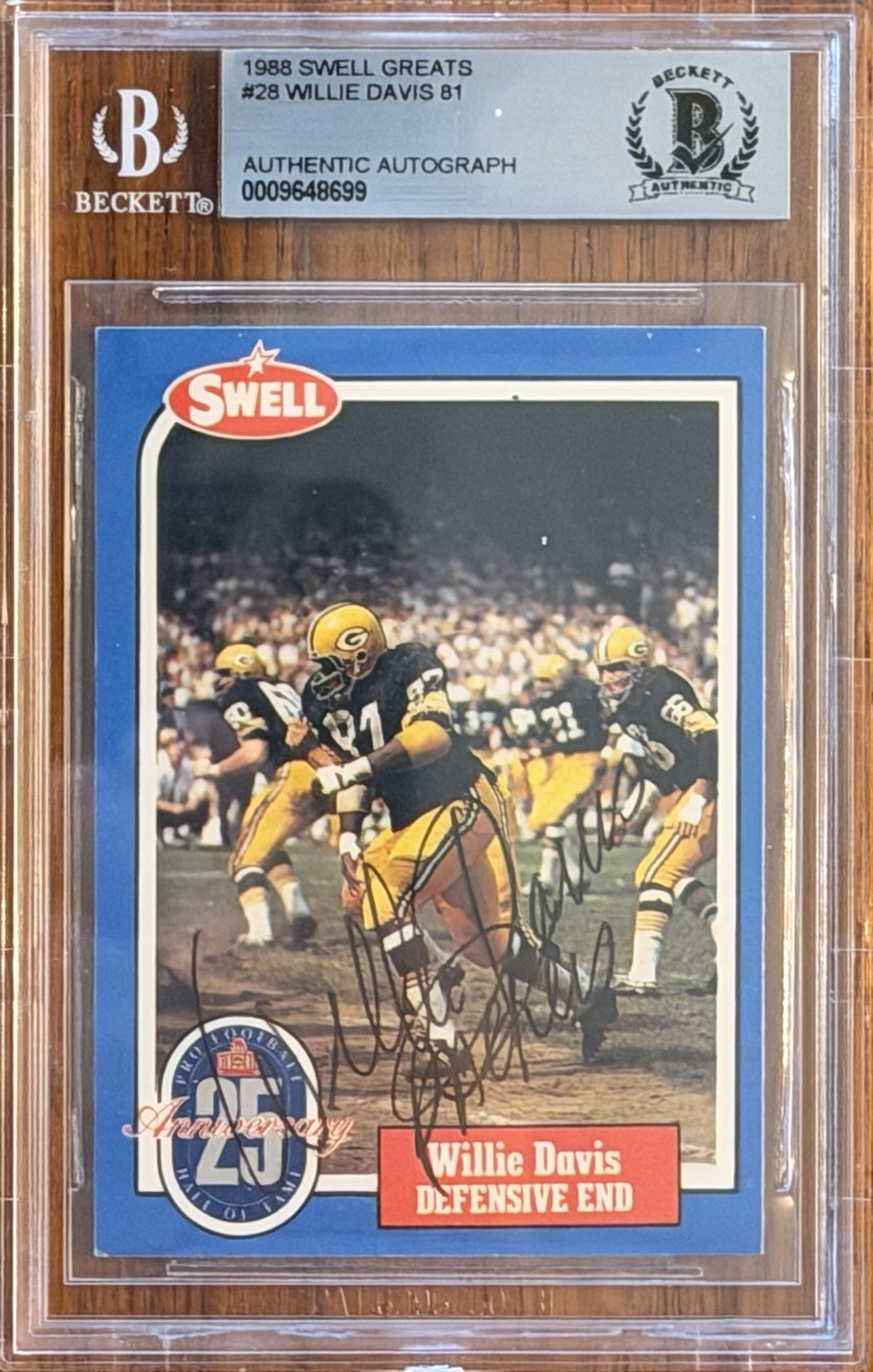 WILLIE DAVIS 1988 Swell Greats On-Card Auto BGS Authentic Green Bay Packers HOF