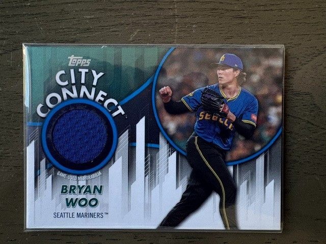 2026 Topps City Connect Game-Used Mem., Bryan Woo, Seattle Mariners 58/150!