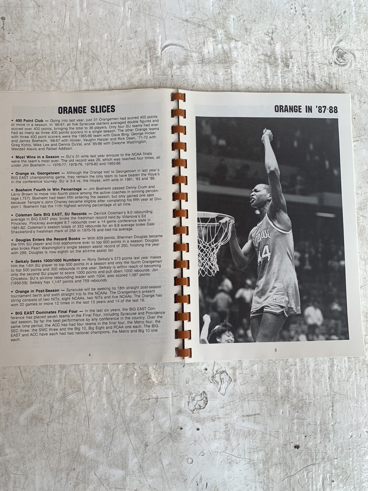SYRACUSE BASKETBALL MEDIA GUIDE FROM 1987-88 Seikaly Coleman Triche JIM BOEHEIM