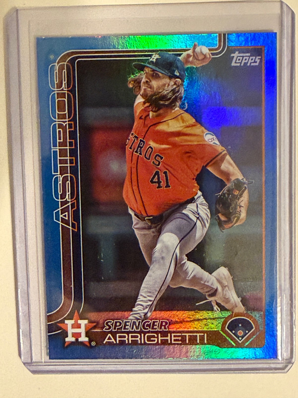2025 Topps #522 Spencer Arrighetti Blue Holo Foil #/150