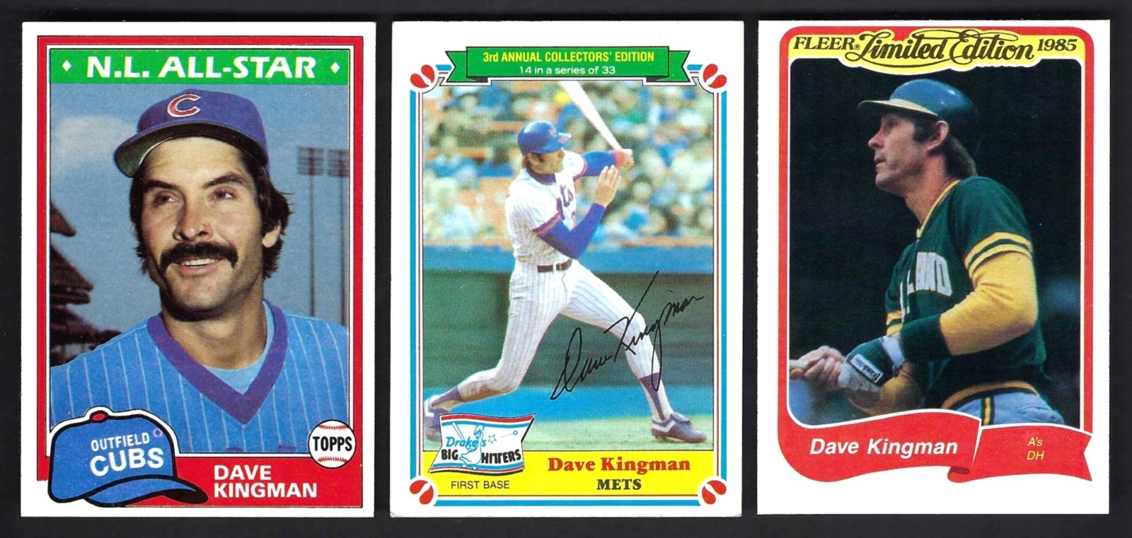 Dave Kingman Lot 1981 Topps #450, 1983 Drake’s 14, 1985 Fleer Limited Edition 15