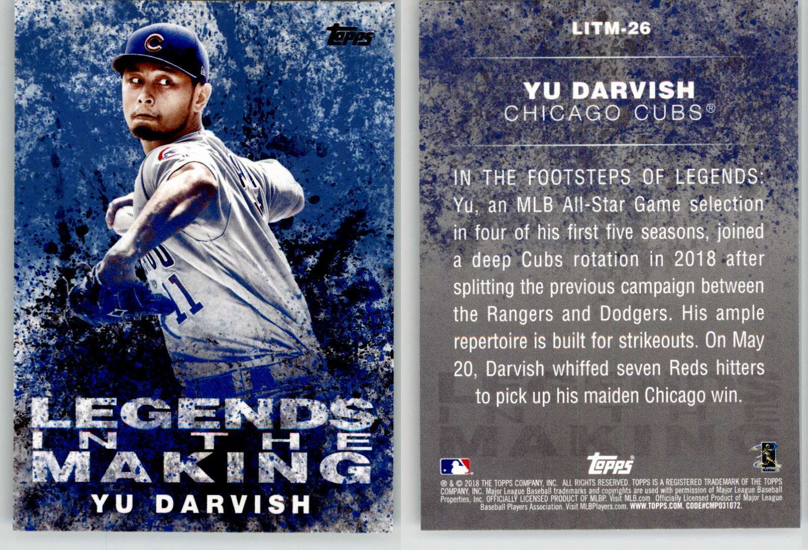 Yu Darvish 2018 Topps Update Legends in the Making Blue LITM-26 Cubs