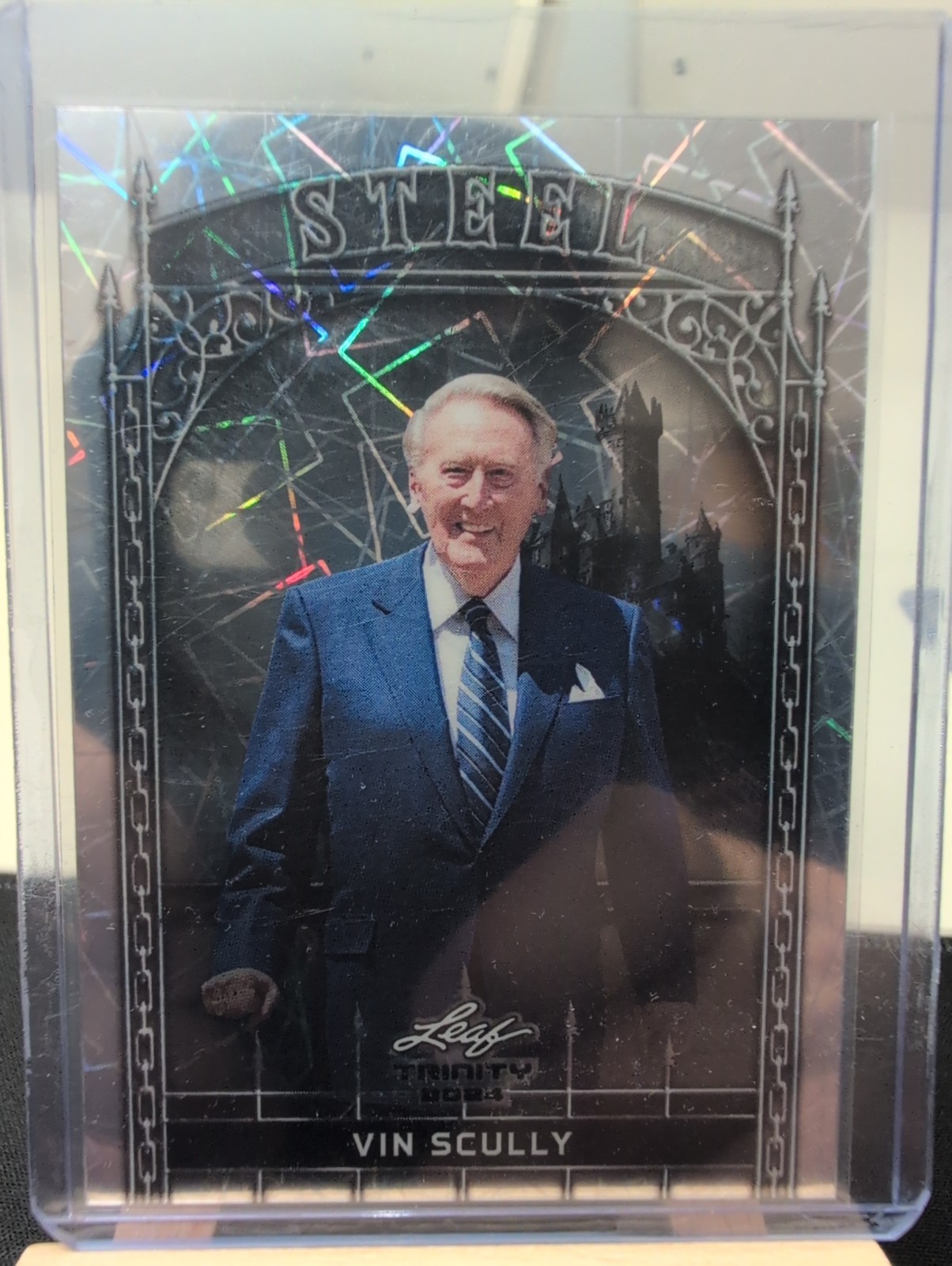 Vin Scully -2024 Leaf Trinity Steel # 153/290 S-66 – Famous Voice of the Dodgers