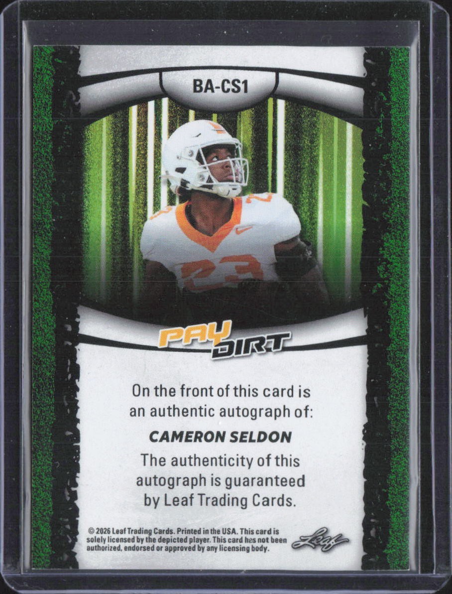 2026 Leaf Pay Dirt Orange Auto 4/65 #BA-CS1 Cameron Seldon – Tennessee – MINT