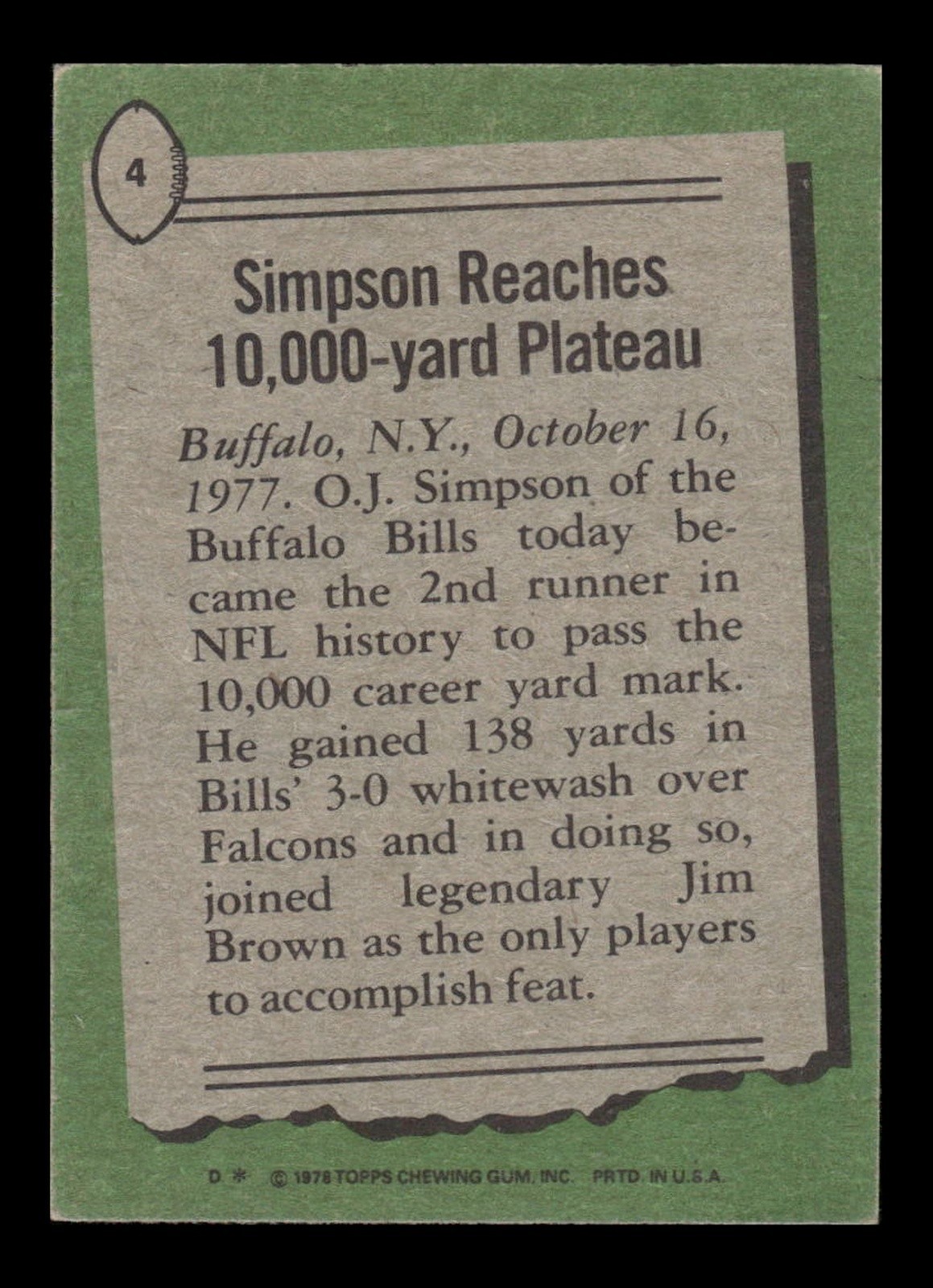 1978 Topps – Highlights O.J. Simpson #4 EX