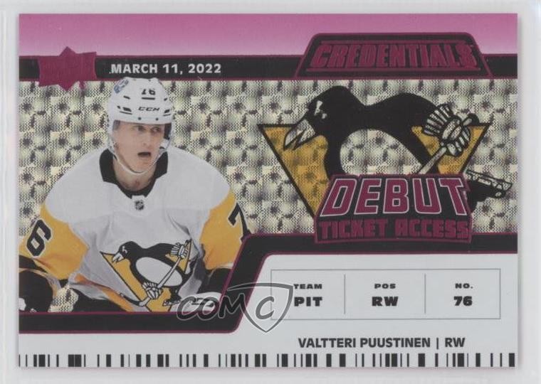 2022-23 Credentials Horizontal Pink 42/49 Valtteri Puustinen #118 Rookie RC f0l