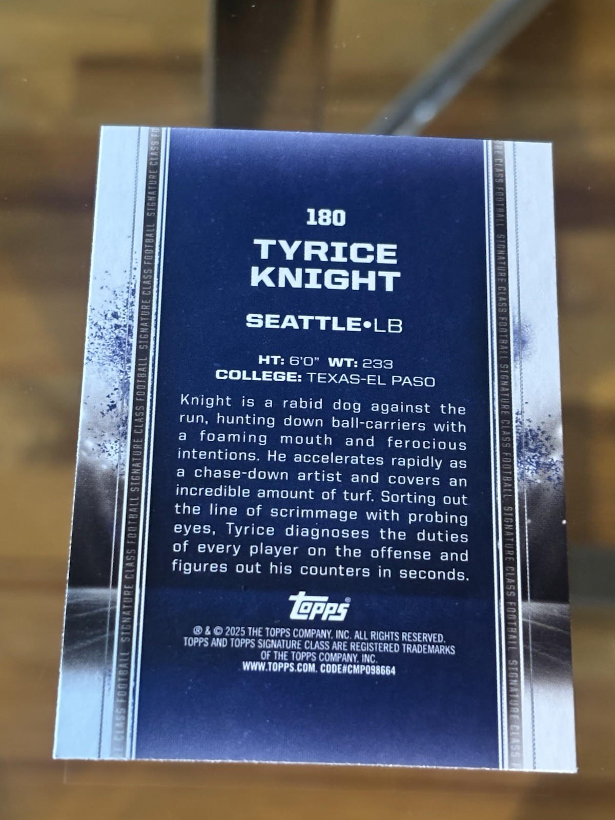 Tyrice Knight 2024 Topps Signature Class #180 – Seattle Seahawks
