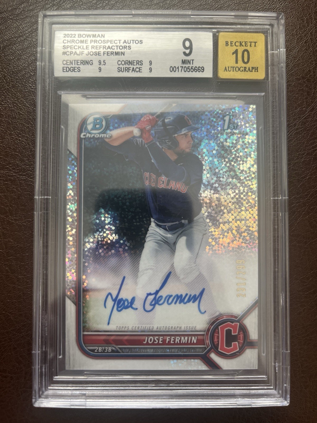 JOSE FERMIN 2022 Topps 1st Bowman Chrome AUTO SPARKLE /299 CPA-JF BGS 9 Auto 10