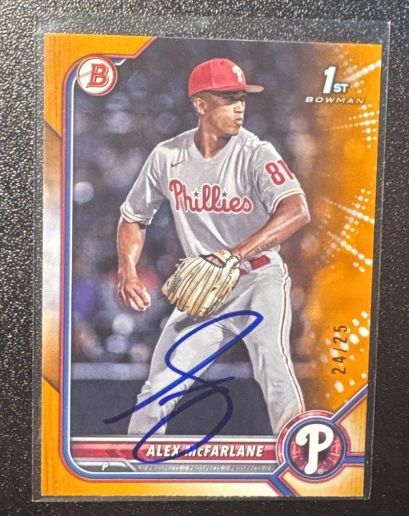 2022 1st Bowman Draft Orange On Card Auto #24/25 Alex McFarlane #BD-117 Phillies