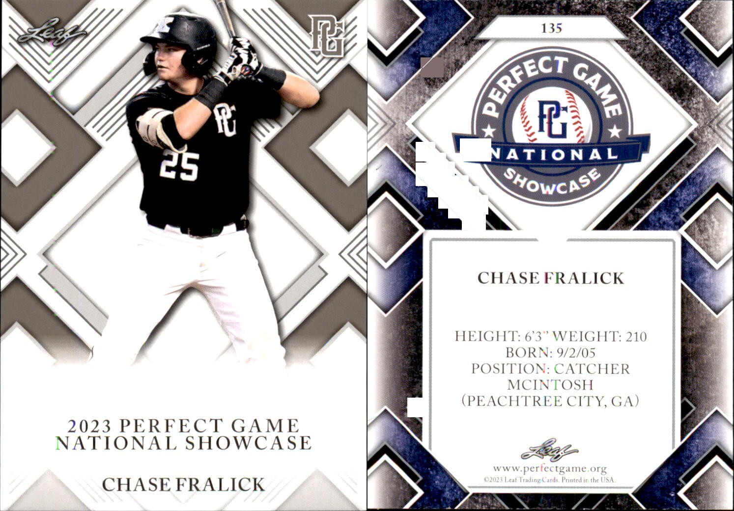CHASE FRALICK Rookie 2023 Leaf Perfect Game National Showcase RC #135
