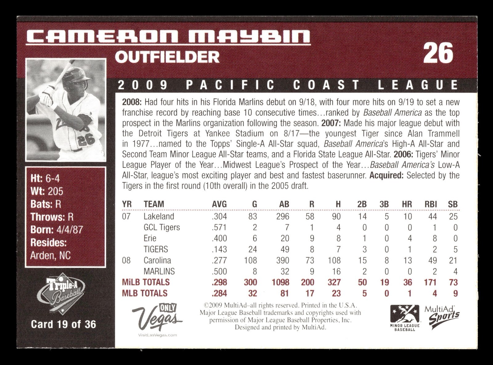 2009 MultiAd Pacific Coast League Top Prospects PCL AAA #19 Cameron Maybin