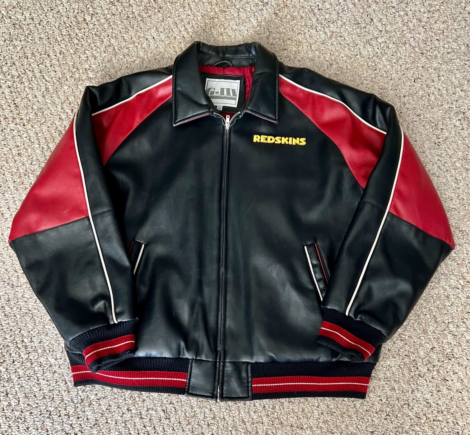 Vintage NFL ~ Washington Redskins Faux Leather Bomber Jacket G-III – Mens XL