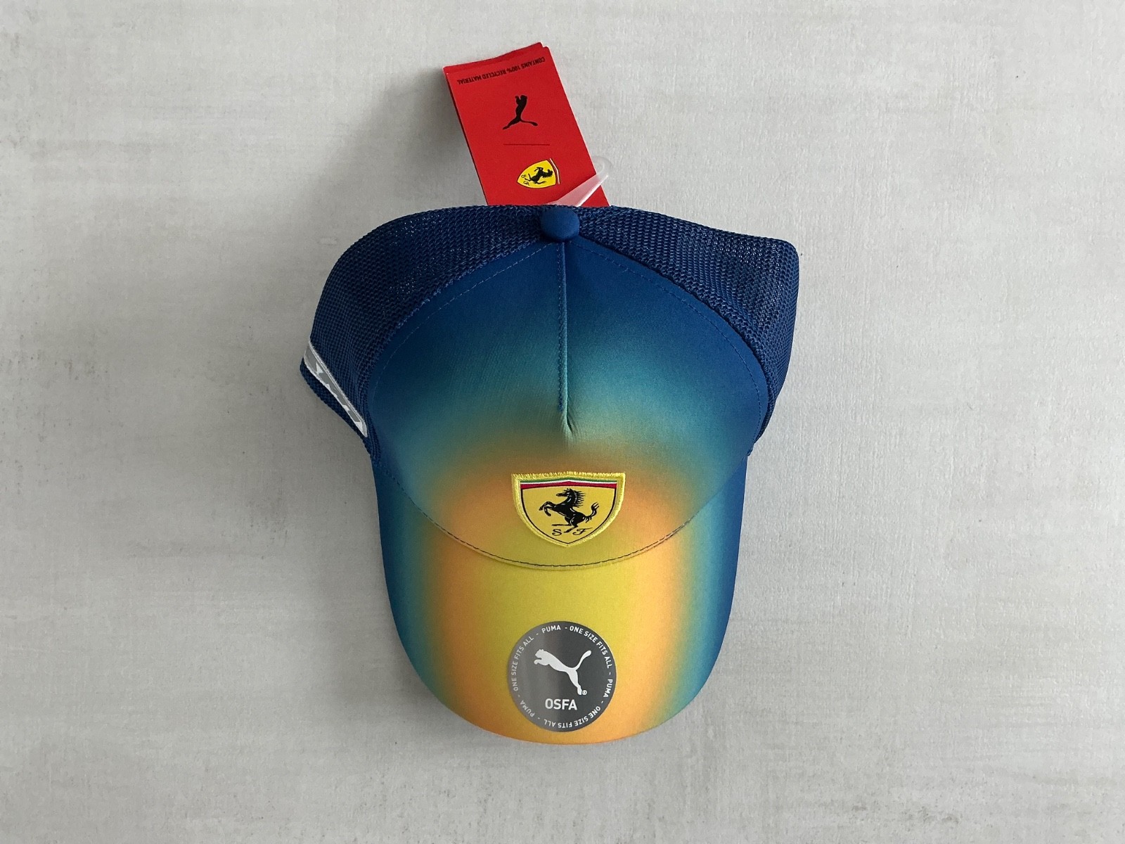 Brand new F1 Scuderia Ferrari Miami Trucker Hat Puma 2026 Cap Speed Yellow AOP
