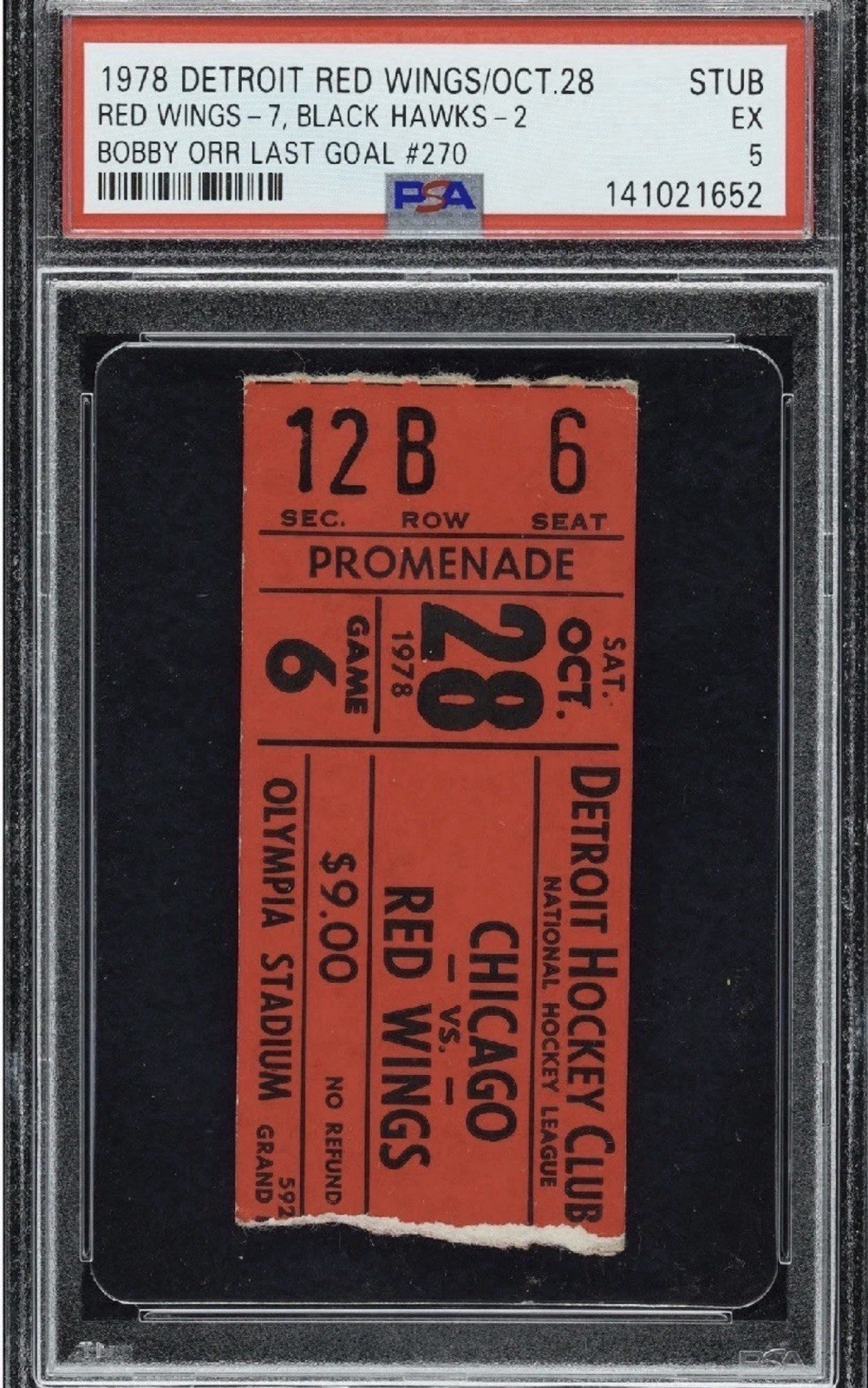 1978 Bobby Orr Last Goal#270 PSA Ticket Chicago Blackhawks Boston Bruins POP 1🏒