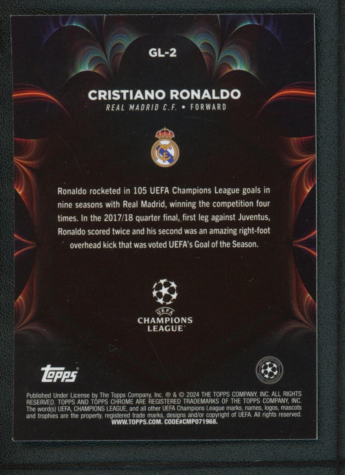 2024 CRISTIANO RONALDO TOPPS CHROME UEFA CHAMPIONS LEAGUE GOLAZO