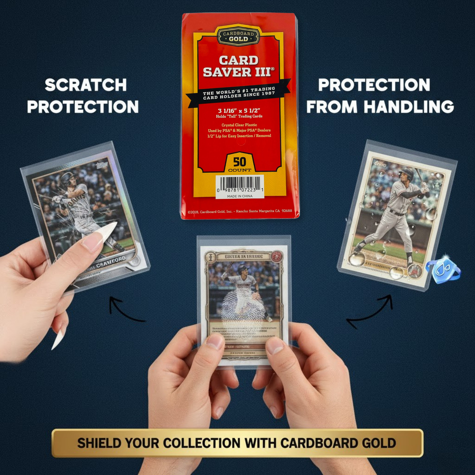 Cardboard Gold Card Saver 3 Tall Card Sleeves – 50ct Pack – Semi Rigid Card