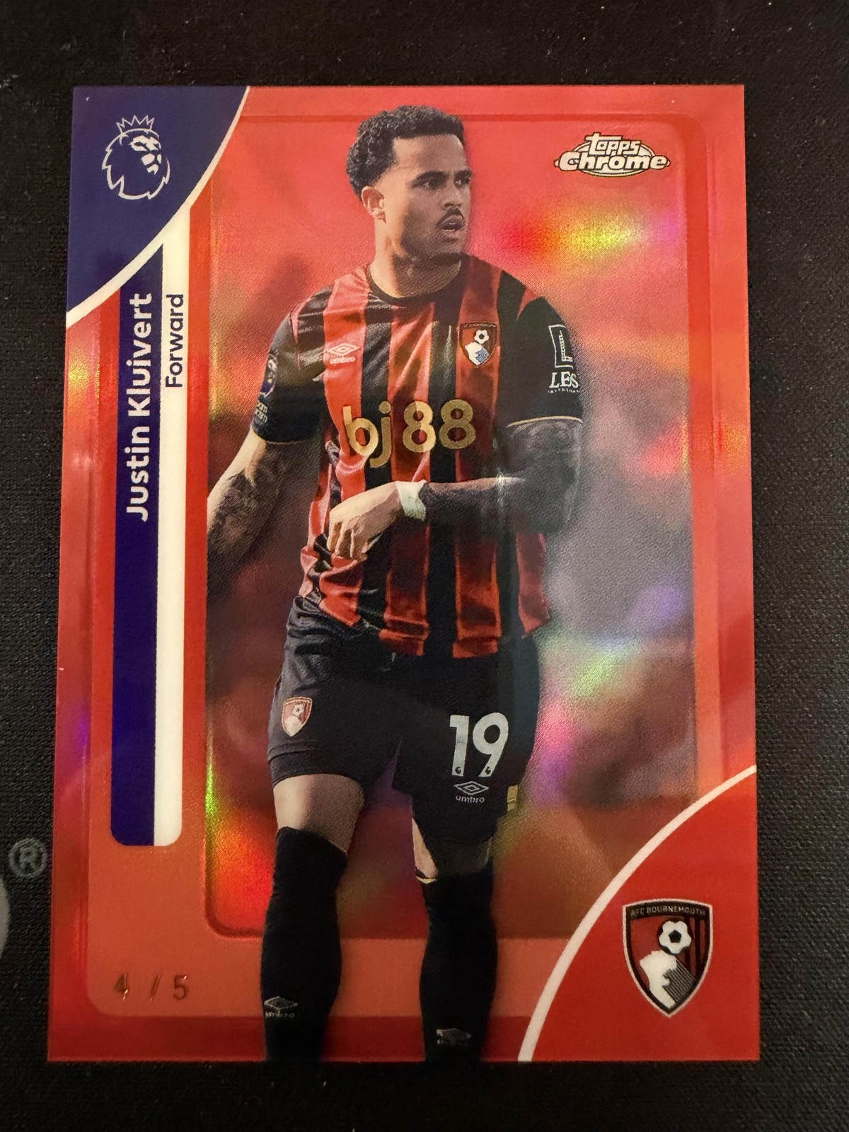 #1 Justin Kluivert 2025 Topps Chrome Premier League /5 Bournemouth Red