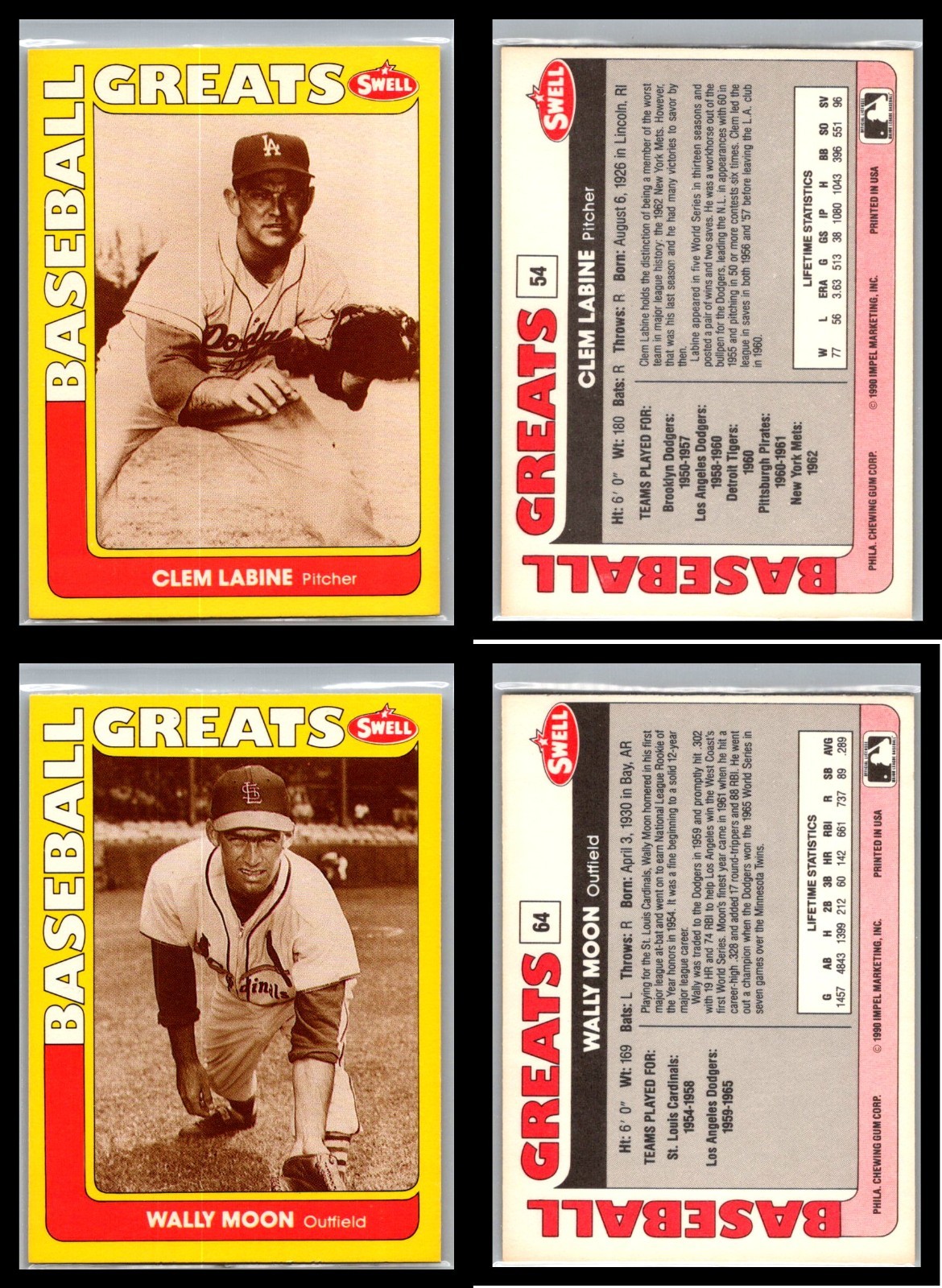 1991 SWELL Baseball Greats – Lot of 20 Cards
