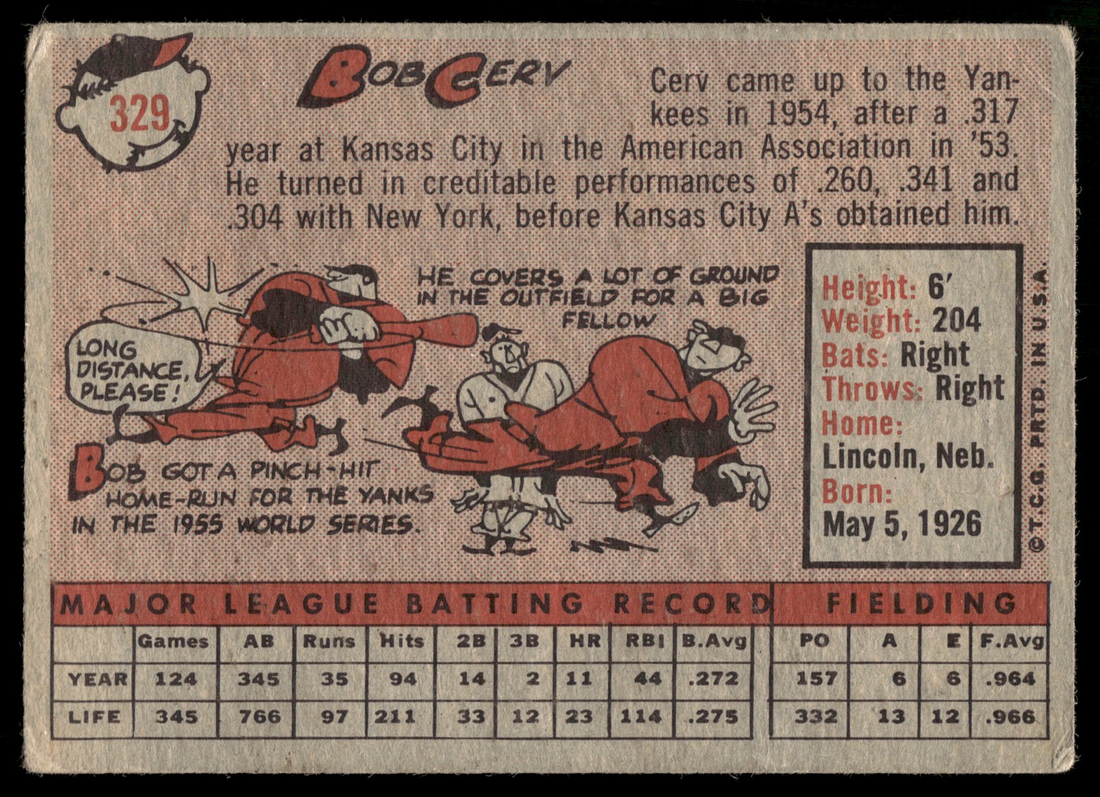 1958 Topps #329 Bob Cerv