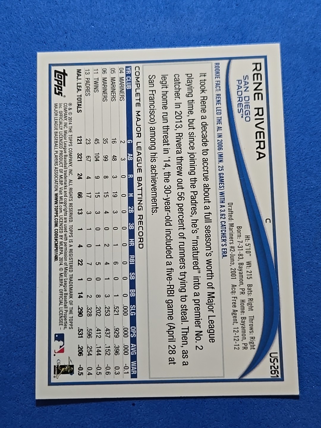 2014 Rene Rivera Topps Update #US-261