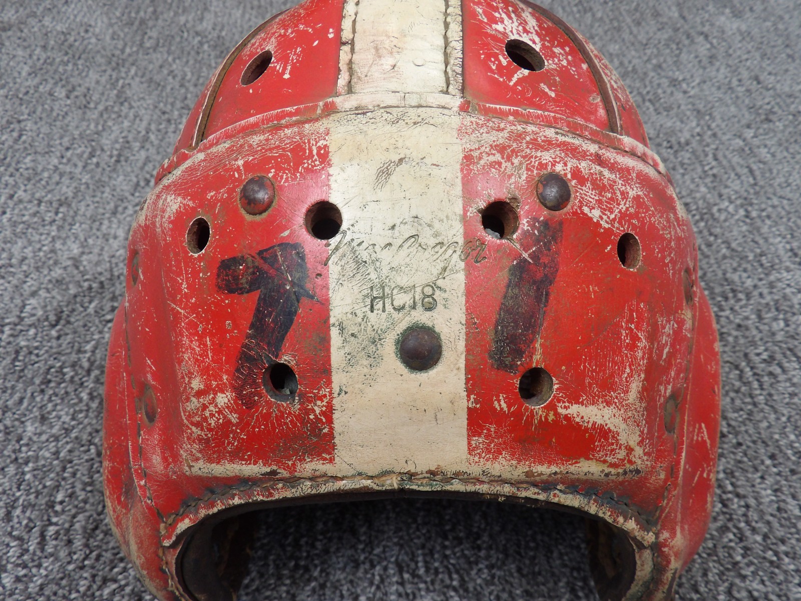 1930’s Vintage Macgregor Fibre-Reinforced 8-Strap Leather Helmet HC18 Game Worn